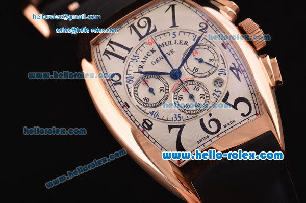 Franck Muller Casablanca Chronogarph Miyota OS20 Quartz Rose Gold Case with Black Numeral Markers and Black Rubber Strap - Click Image to Close